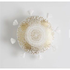 PBteen Lilly Pulitzer Round Move It Or Lose It Pillow White Gold Tassels